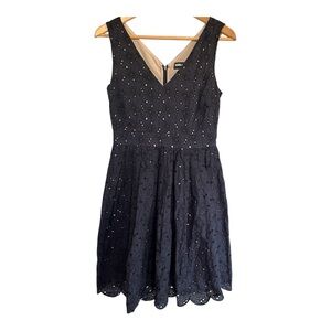 Karl Lagerfeld Elegant Romance Navy Blue Floral Eyelet Dress